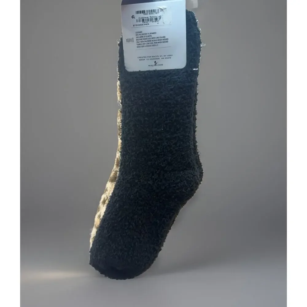 Charter Club 2 Pair Fuzzy Leopard Crew Socks Womens 6-10 NWT Cozy 1233